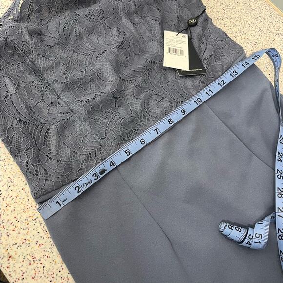 NWT Adrianna Papell One Shoulder Lace Crepe Gown Dusty Blue Women’s Size 8 - Picture 11 of 11